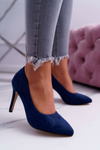 Women's Suede Pointed Stilettos Navy Blue Kiss Me