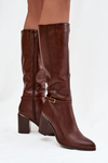 Women's Boots Musketeer Style Insulated Heeled Boots With Buckle Sergio Leone KZ25738 Brown