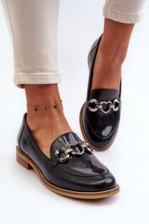 Mokasyny Lakierowane Skórzane Damskie Granatowe Laura Messi 2760