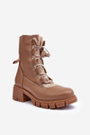 Leather Women's Boots with Lacing Beige Doreli