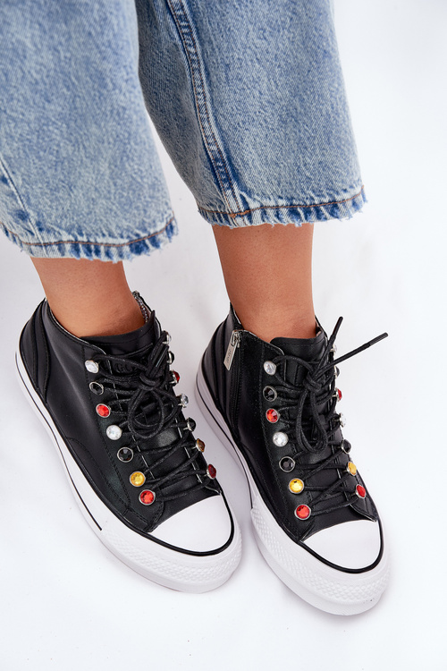 Leather High Top Sneakers Women GOE RR2N4101 Black
