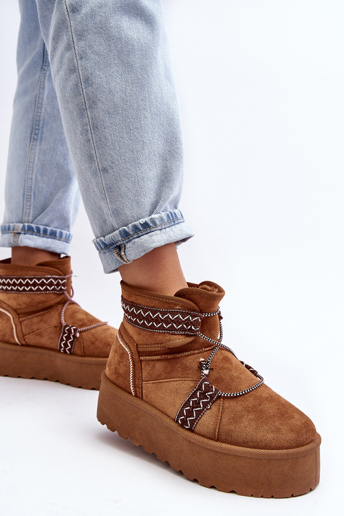 Śniegowce Na Grubej Podeszwie Damskie Wiązane Camel Milson AA-21