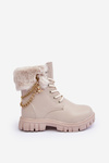 Kids Leather Lined Boots with Chain Beige Cadia