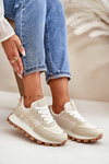 Sneakers Women's Sports Shoes Laced On Platform Beige Mialunae