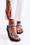 Classic Women's Sandals With Velcro Light Blue Kalla