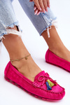 Suede Loafers With Bow And Fringes Fuchsia Dorine