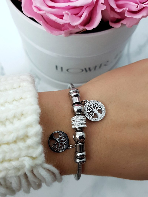 Women's Bracelet on Stainless Steel Wire with Silver Charms Pendants