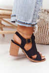 Openwork Sandals On A Block Heel Black Hey Lover