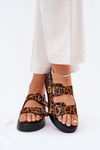 Ladies Platform And Wedge Sandals With Buckles Leopard Brown Genorre