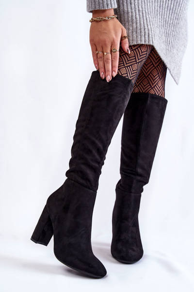 Warm Suede Boots On A Heel Black Obsessive