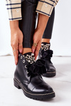 Insulated Boots With Metal Pearls, Studs And A Ribbon Black Perla