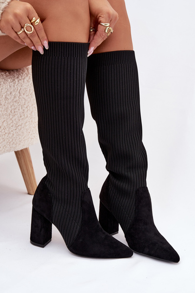 Damskie Kozaki Na Słupkowym Obcasie Czarne Yserine