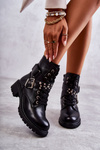 Leather Boots With Belt And Studs Black Lanelly