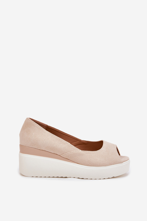 Wedge Women Sandals Made Of Eco Suede Light Beige Velira