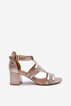 Women's Leather Sandals With Heel Maciejka 06459-25 Beige-Gold