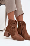 Women's Openwork Ankle Boots Made of Natural Suede on Heel Zazoo 3690 Brown