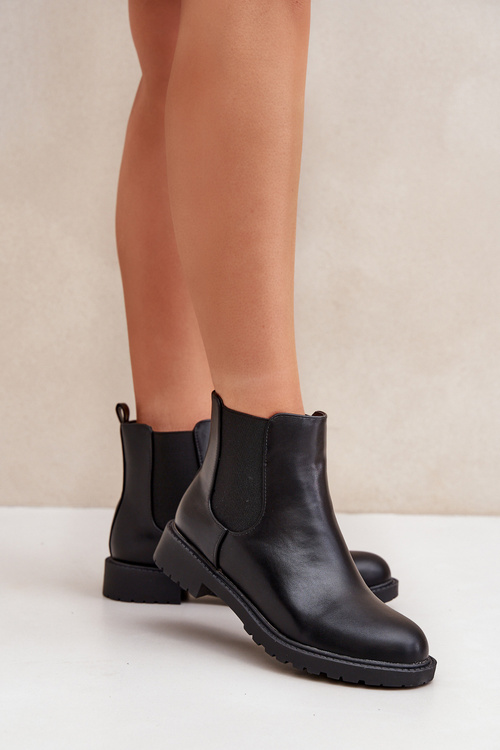 Women's Ankle Boots With Flat Heel Black Selanna