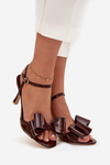 Patent leather high heel sandals with bow chocolate Noliva