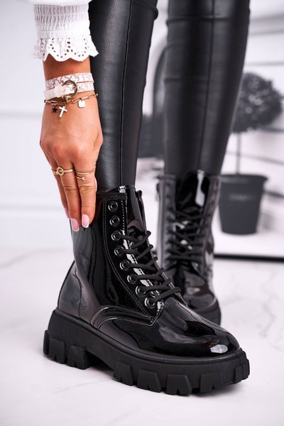 Women's Flat Boots Lacquered Black Linzo