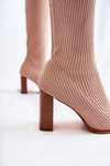 Fashionable Ribbed Heel Boots Beige Carros