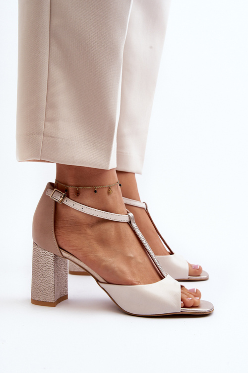 Leather Sandals with Heel Laura Messi 2759 Beige