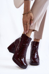 Botki Skóra Obcas Krokodyli Wzór Bordowe Alienore