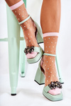 Leather Comfortable Sandals With Crystals Green Absence