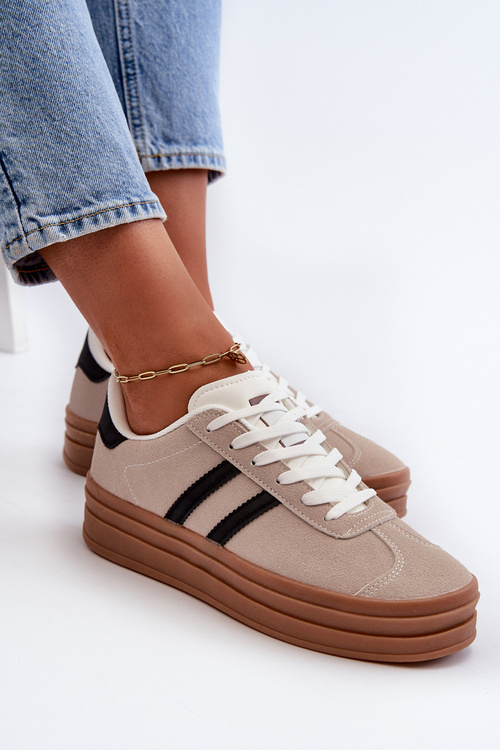 Women's Platform Sneakers Beige-Black Egelia