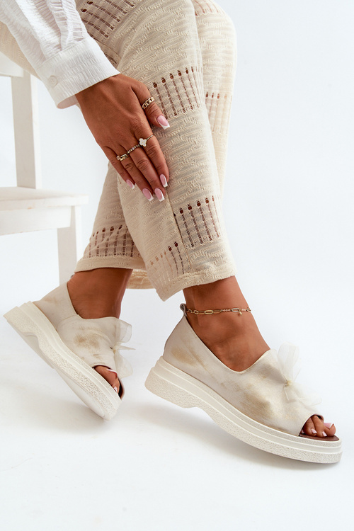 Zazoo 2939 Women's Leather Sandals with Bow Golden Distressed