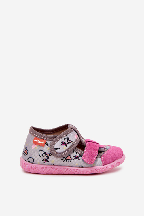 Children's slippers Milami with Velcro in unicorns gray-pink Reathiana
