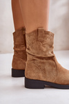Warm Women's Ankle Boots With Gathered Shaft And Decoration Camel Etteara