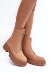 Leather Ankle Boots With Zipper Flat Heel Camel Vimal 