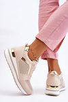 Leather Low Wedge Sports Shoes Beige Braylen