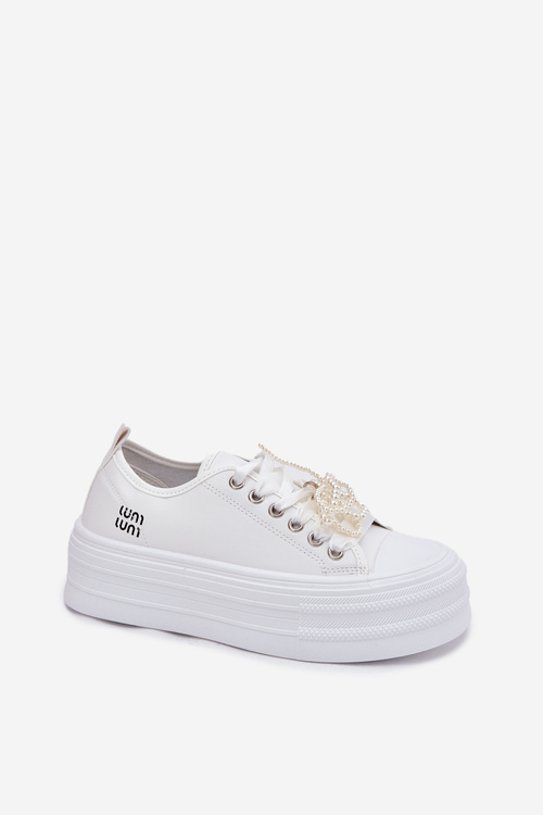 Women's Platform Sneakers With Decorative Lacing White Tivora