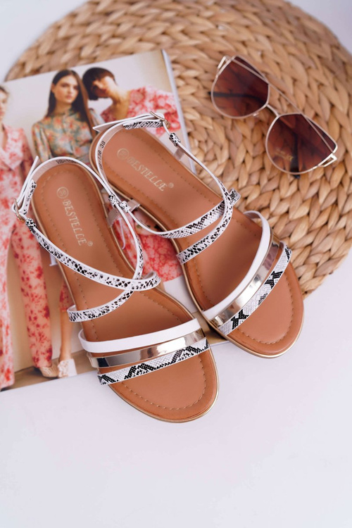 Women's Flat Sandals Snake Leather White Dahira