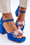 Fashionable Sandals With Crystals On Chunky Heels Blue Garrett