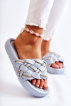 Women's Leather Slippers With A Chain Blue Soline
