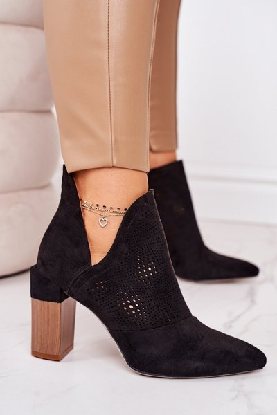 Openwork Boots On A Block Heel Black Michelle