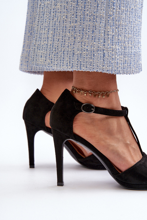 Women's high heel sandals in black faux suede Obdaria