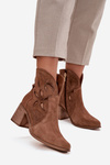 Women's Openwork Ankle Boots Made of Natural Suede on Heel Zazoo 3690 Brown