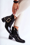 Leather Booties Crocodile Zip Pattern Black Briana
