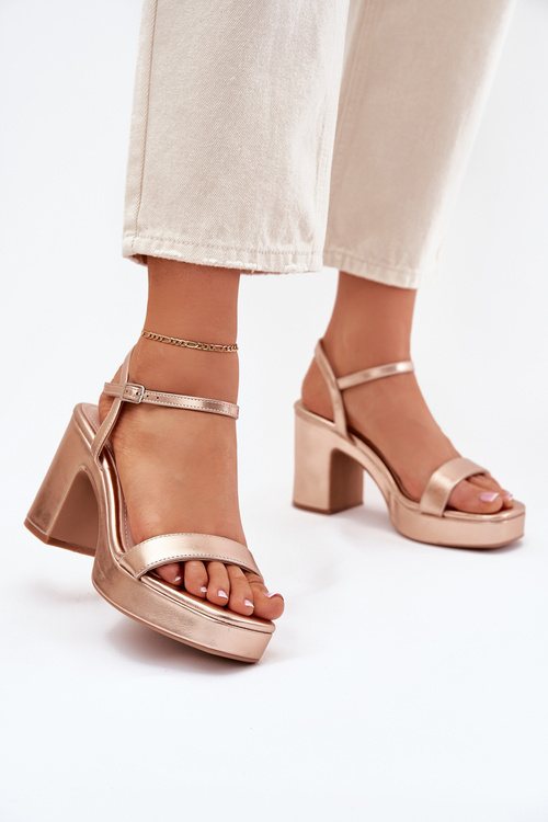 Eco Leather Sandals On Heel Rose Gold Lillita