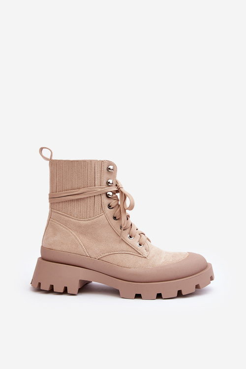 Women's Lace-up Trapper Boots Beige Gordts