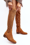 Suede Boots with Cutout Pattern Camel Pointe
