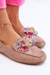 Suede Loafers With Ornate Crystals Dark beige Arvilla