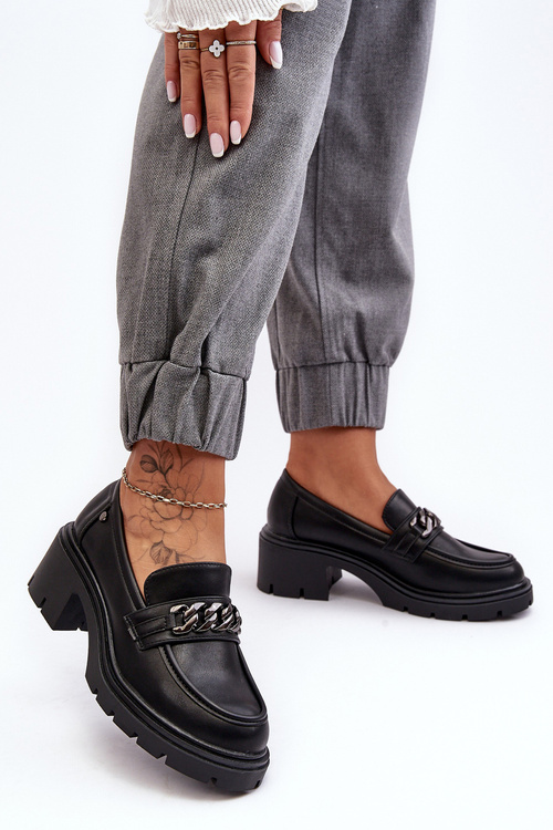 Półbuty Damskie Skórzane Niski Obcas Czarne Blimma A705