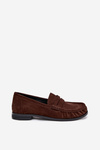 Damskie Loafersy Eko Zamsz Płaski Obcas Brązowe Rivianne