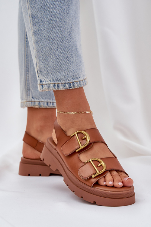 Eco leather sandals with buckles camel Vulinea