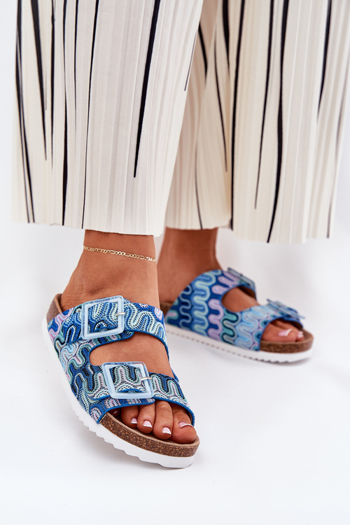 Women's Slippers With Buckles And Glitter S.Barski RB51-006 Blue