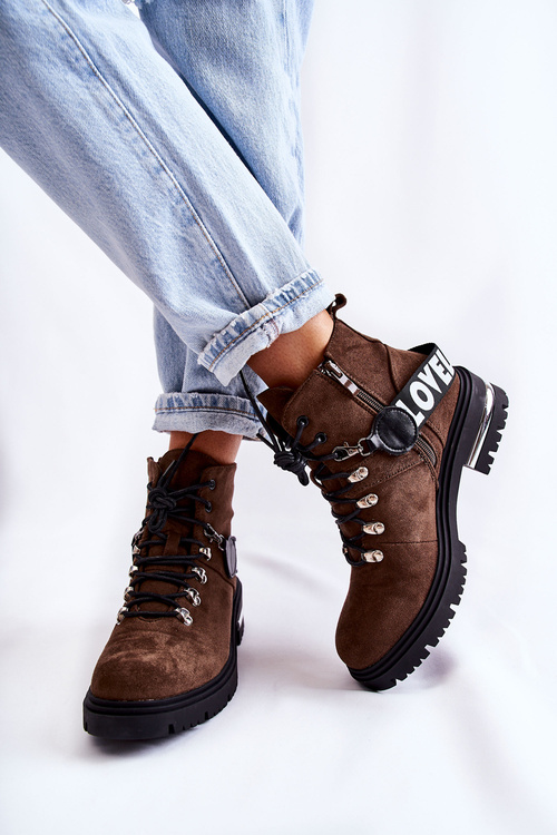 Botki Zamsz Ocieplane Pasek Ciemnobrązowe Aurelio